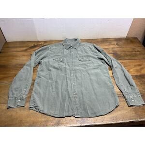 Ryan Michael Shirt Adult Size L Green Silk Linen Western Shirt Pearl Snap Mens